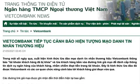 Vietcombank cảnh báo hiện tượng tin nhắn mạo danh để chiếm đoạt tiền