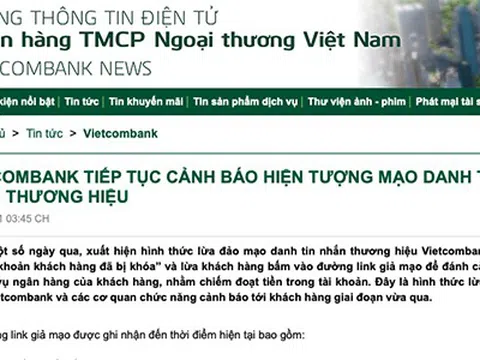 Vietcombank cảnh báo hiện tượng tin nhắn mạo danh để chiếm đoạt tiền